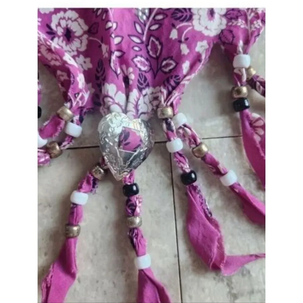 11 Set of Paisley Bandanas w Beaded scarf w Tassel Accent - White Navy Fuchsia
